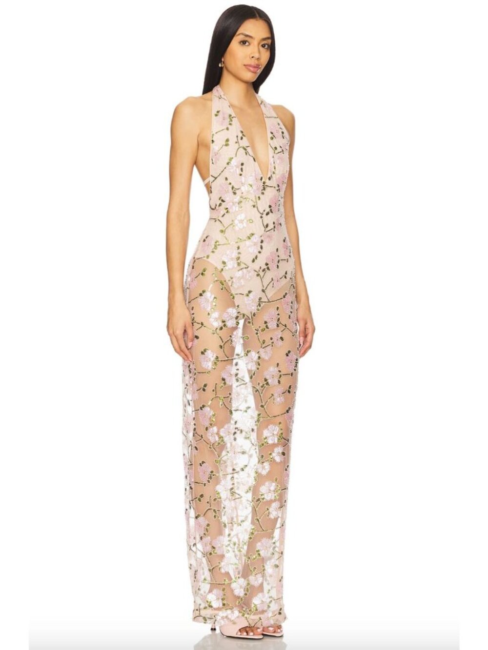 Sau Lee Olympia Sheer Mesh Maxi Dress Nude Womens Size 4 - Picture 12 of 12